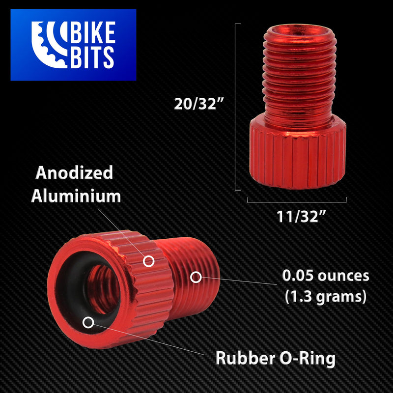 [AUSTRALIA] - Bike Bits Presta Valve Adapter - Convert Presta to Schrader - French/UK to US - Inflate Tire Using Standard Pump or Air Compressor Red 