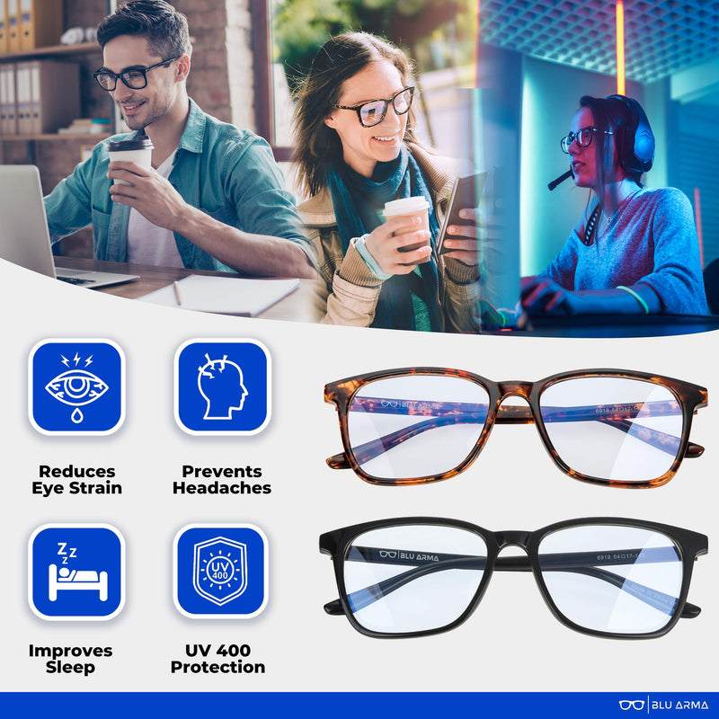 BLU ARMA� Blue Light Glasses for Men & Women with Glasses case � Reading Glasses - Gaming Glasses to Prevent Migraine, Eye Strain, and Improve Sleep � UV 400 Protection - CE & FDA Certified Black Panther - BeesActive Australia
