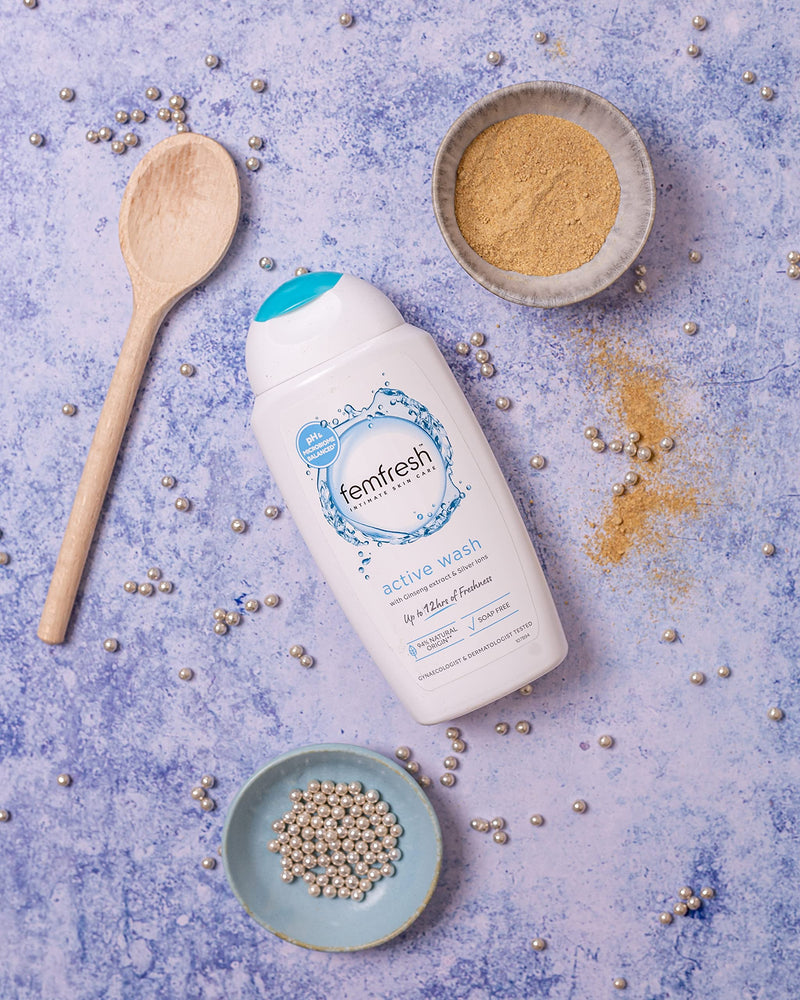 Femfresh Ultimate Care Active Vaginal Wash - Intimate Feminine Hygiene Shower & Bath Gel Cleanser - pH Balanced, Soap Free, Fragrance Free Gel Formula with 12-hour Sweat Protection - 250ml 250 ml (Pack of 1) - BeesActive Australia