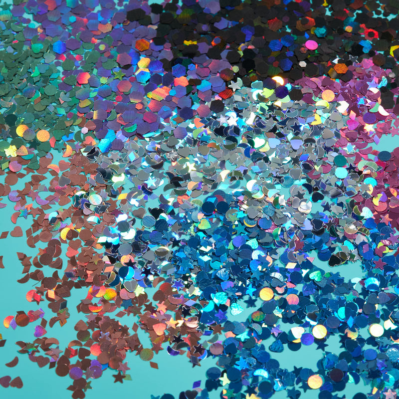 Holographic Glitter Shapes by Moon Glitter – 100% Cosmetic Glitter for Face, Body, Nails, Hair and Lips - 3g - Silver - BeesActive Australia