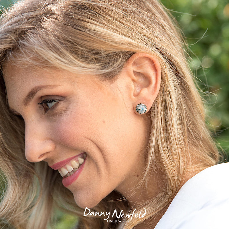 Paz Creations Women's 925 Sterling Silver Roman Glass Patina Stud Earrings - Handcrafted In Israel Round-Cut Ball Earring - Unique Natural Organic Jewelry For Her - BeesActive Australia