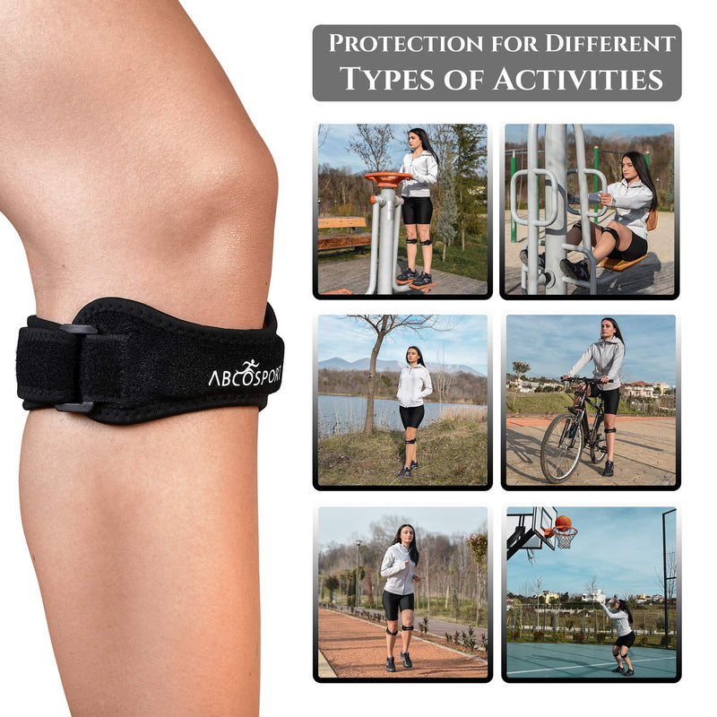 Abco Tech Patella Knee Strap - Knee Pain Relief - Tendon and Knee Support for Running, Hiking, Soccer, Basketball, Volleyball and Exercise - Runners Knee Stabilizer - Adjustable Band Black - 2 Pack - BeesActive Australia