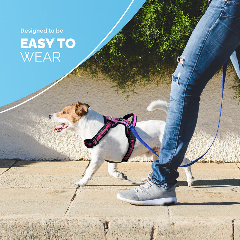 FurDreams No Pull Dog Harness - Secure Padded Vest Harness, Comfortable Material with Reflective Strips, Non-Restrictive, No Choke Fit with 4 Adjustable Straps, Easy Clip On Buckle Small Pink - BeesActive Australia