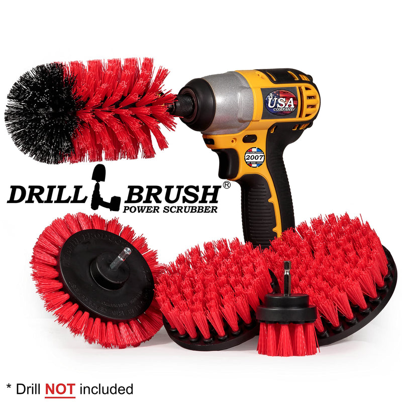 Drill Brush Power Scrubber by Useful Products - Drillbrush 4 Piece Red Stiff Drill Cleaning Brush Set - Outdoor Cleaning Drill Brush Set for Cordless Drill - Siding Cleaner Brush Attachment for Drill - BeesActive Australia