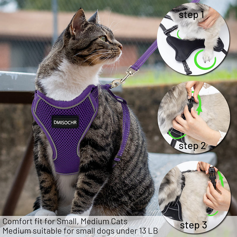 IPRAVOCI Cat Harness - Escape Proof Reflective Cat Harness and Leash for Small to Large Cats, Puppy, Small Dog - Adjustable Mesh Breathable Pink Cute Cat Harness for Walking Training Hiking S (neck7"-11" chest10.5"-16" ) Purple - BeesActive Australia