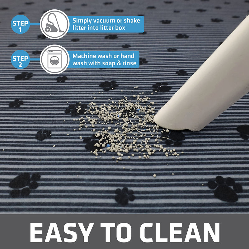 Drymate Original Cat Litter Mat, Contains Mess from Box for Cleaner Floors, Urine-Proof, Soft on Kitty Paws -Absorbent/Waterproof- Machine Washable, Durable (USA Made) Extra Large (28" x 36") Grey Stripe Black Paw - BeesActive Australia