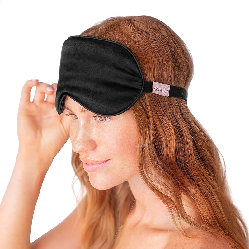 Kitsch Satin Sleep Mask, Softer Than Silk, Adjustable Eye Mask for Sleeping, Satin Blindfold (Black) Black - BeesActive Australia