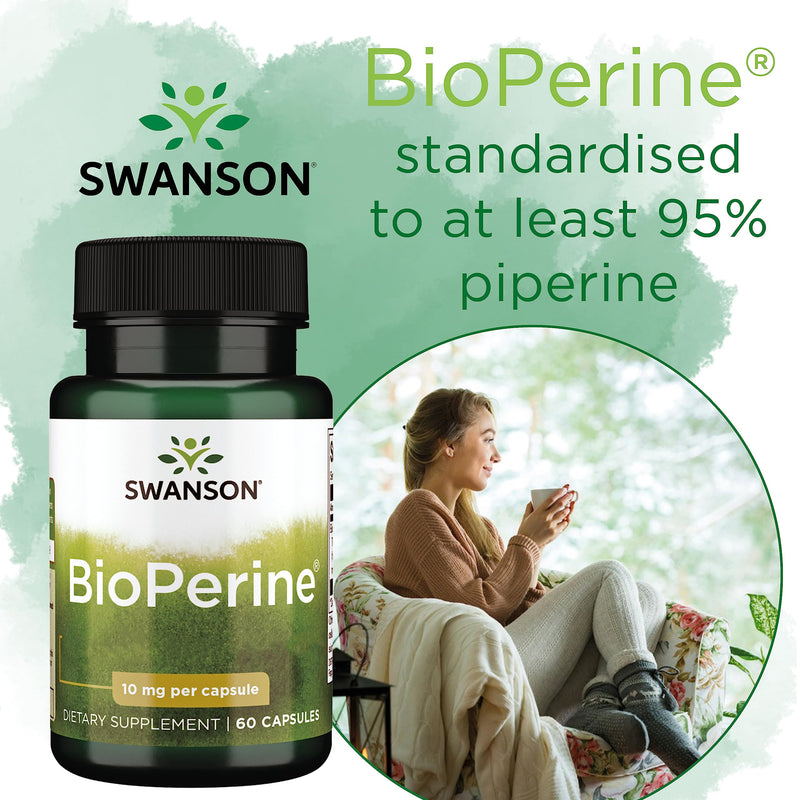 Swanson Bioperine, Black Pepper Extract, 10mg, with Piperine, 60 Capsules, High Strength, Laboratory Tested, Soy-Free, Gluten-Free, Non-GMO - BeesActive Australia