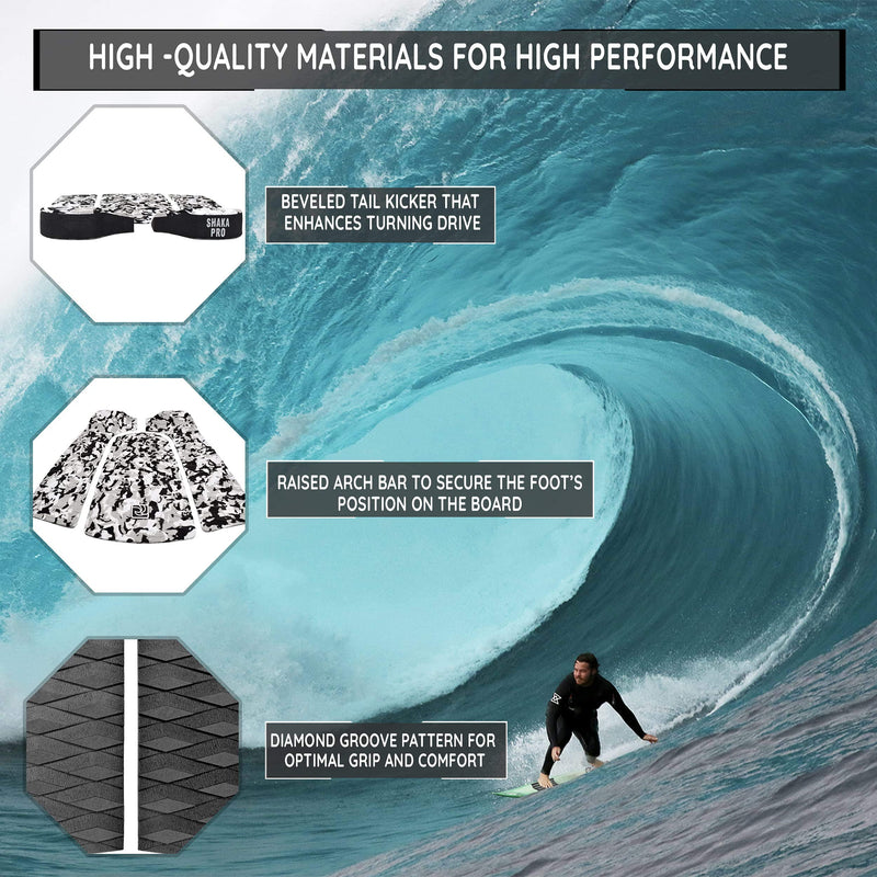 Shaka Pro EVA Surfboard Traction Pads (Front and Back) - 7 Adjustable Pieces with 3M Adhesive - Max Diamond Grip with Kicker and Arch Bar - Fits All Board Sizes - BeesActive Australia