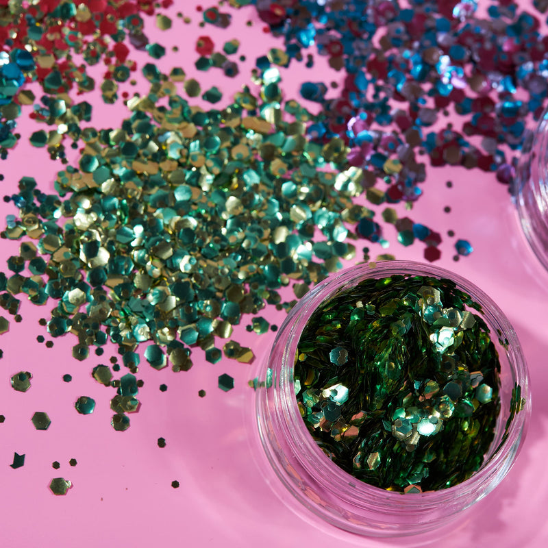 Mystic Bio Biodegradable Eco Chunky Glitter by Moon Glitter - 100% Cosmetic Bio Glitter for Face, Body, Nails, Hair and Lips - 0.10oz - Set of 5 - BeesActive Australia
