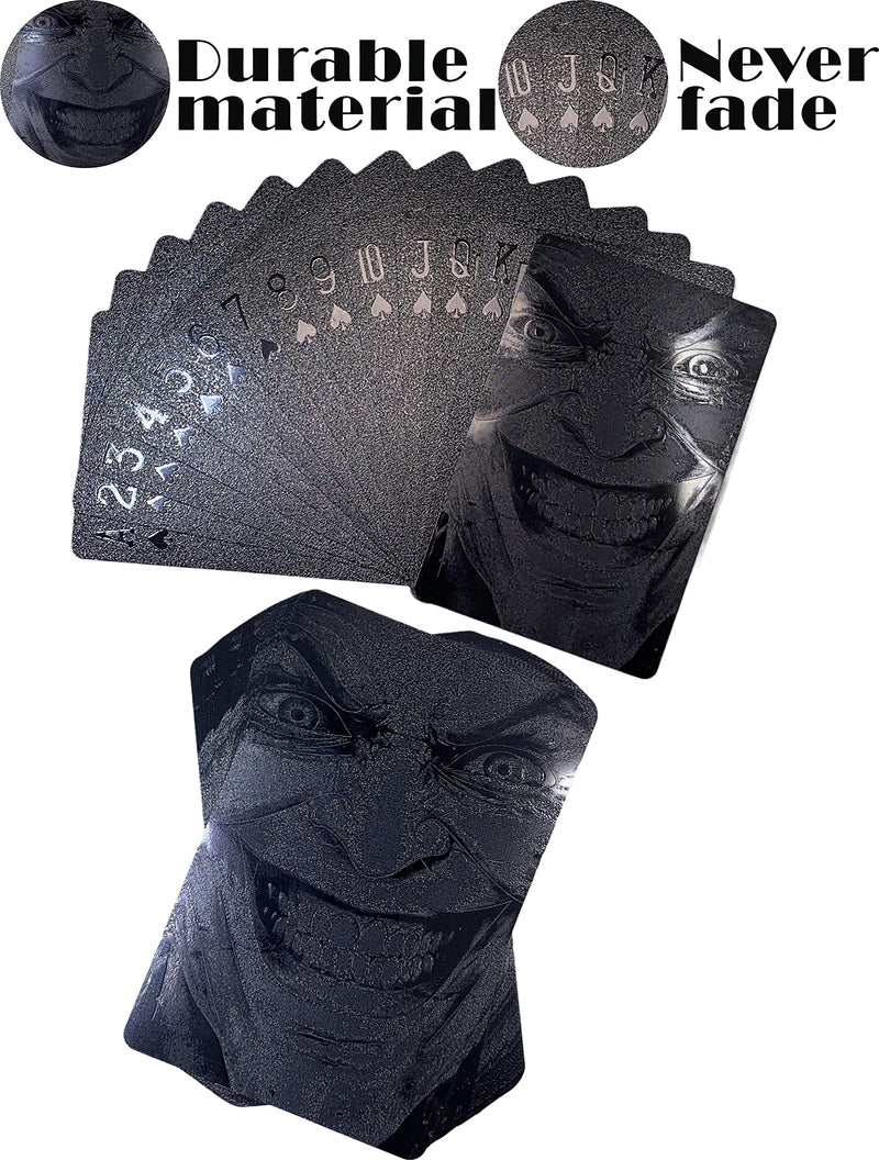 Kxlody Unique Themed Evil Smile Clown 3 Decks Playing Cards Waterproof Deck Cards Plastic Poker Premium Magic Party Game (Black-Gold-Silver) Black-gold-silver - BeesActive Australia