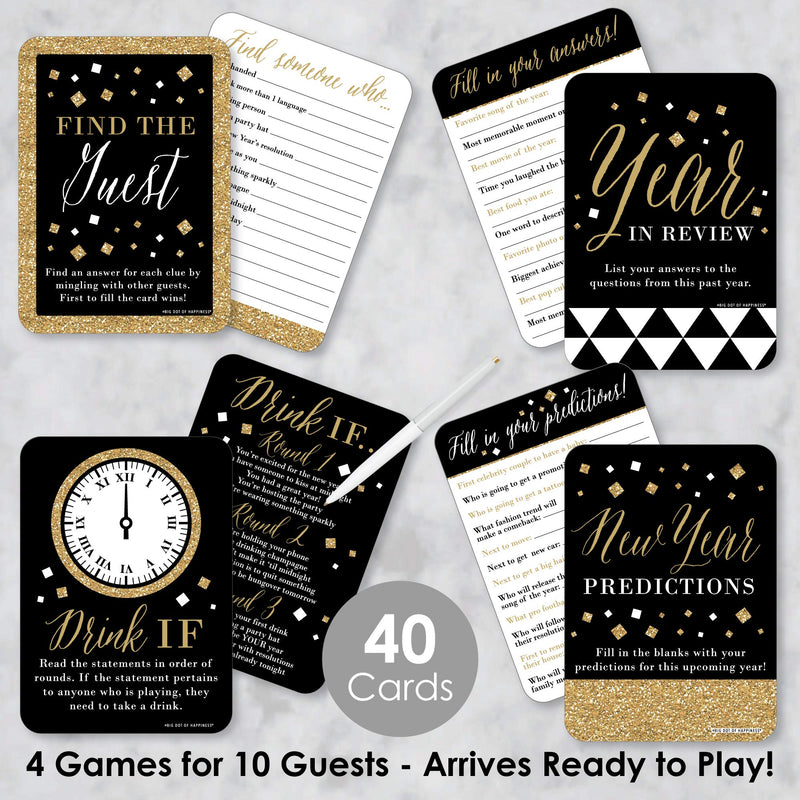 Big Dot of Happiness New Year’s Eve - Gold - 4 New Years Eve Party Games - 10 Cards Each - Year in Review, Find the Guest, Drink If, New Year Predictions - Gamerific Bundle - BeesActive Australia