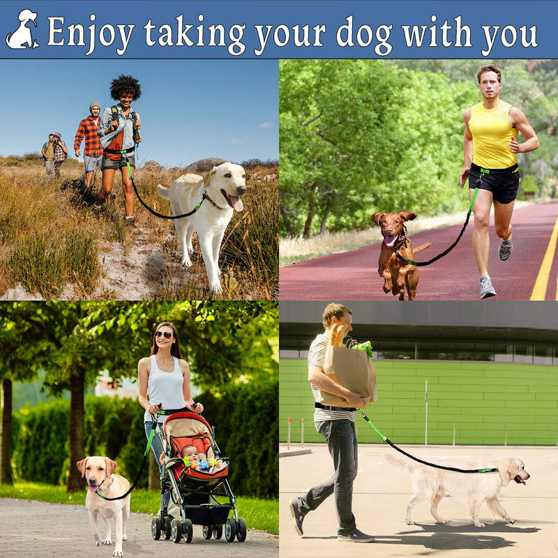 Fuzzy Friends Hands Free Dog Leash. A Great Running Leash for Dogs That Gives You Freedom to Run Together. As a Waist Dog Leash for Large Dogs, This Bungee Dog Leash is Also Reflective Green - BeesActive Australia