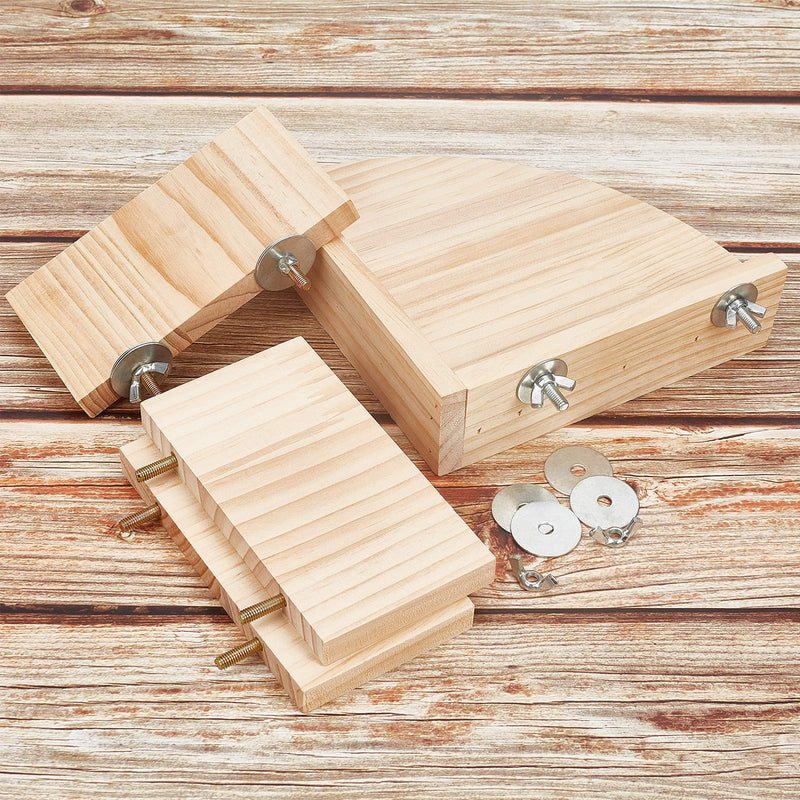 AHANDMAKER 4 Pcs 2 Sizes Wood Pet Cage Platform, Pet Perch Platform Stand, Wood Perch for Small Animals Parrot Gerbil Rat Mouse Chinchilla Hamster Cage Accessories Exercise Toys - BeesActive Australia