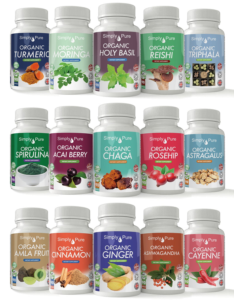 Simply Pure Organic Spirulina Capsules x 90, 100% Natural Soil Association Certified, 500mg, Gluten Free, GM Free and Vegan. - BeesActive Australia