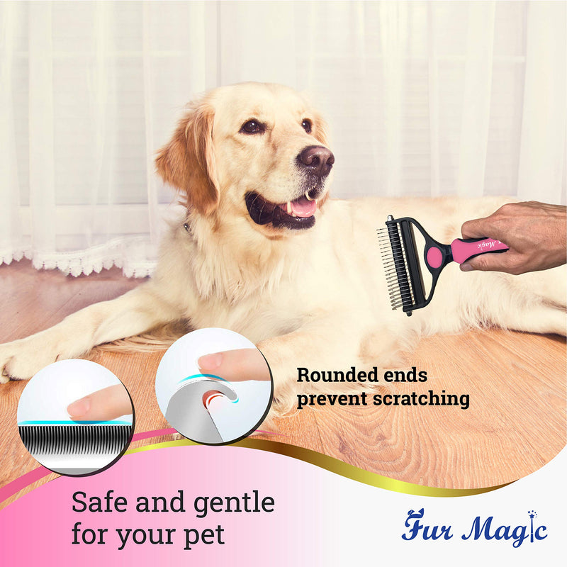 Fur Magic Deshedding and Dematting Tool, 2 Sided Pet Grooming Brush for Deshedding, Mats and Tangles Removing for Dogs and Cats with Long, Medium and Short Hair Pink - BeesActive Australia