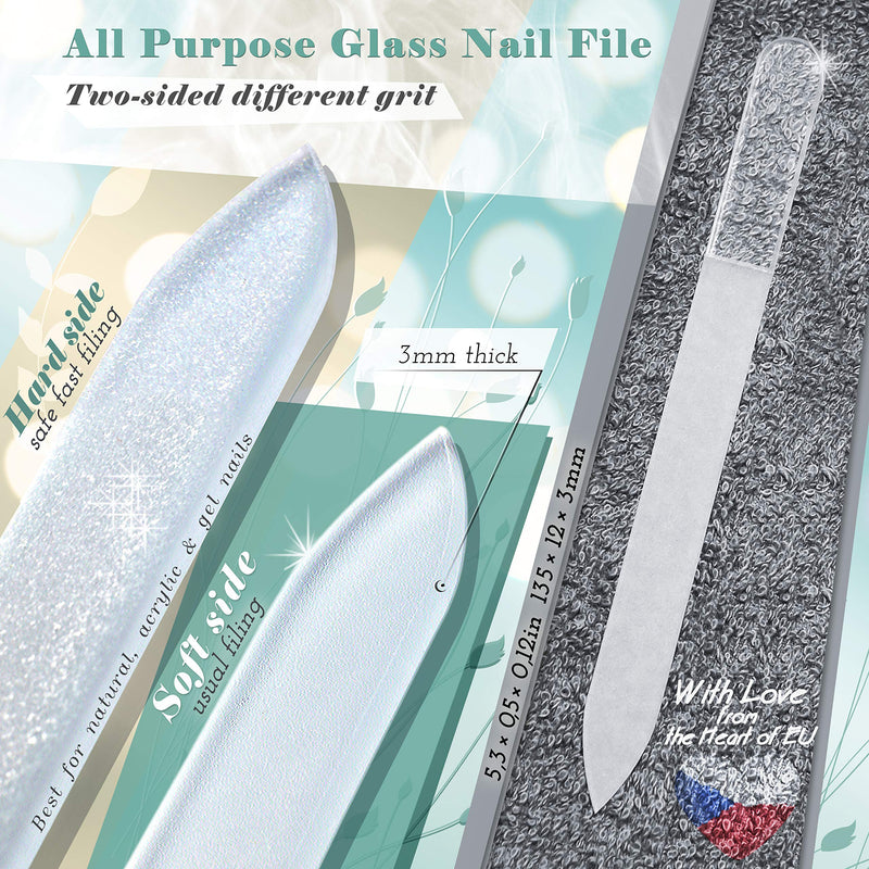 3D Genuine Czech Glass Nail File with Velvet Pouch – Double Sided Etched Different Grit Surface, Professional Nail Care & Art, Manicure & Pedicure, EU Quality by GLADZY 3D Colored Stripes - Lavender - BeesActive Australia