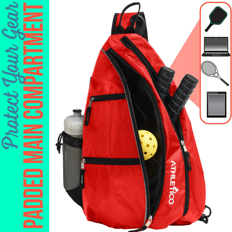 Athletico Sling Bag - Crossbody Backpack for Pickleball, Tennis, Racketball, and Travel for Men and Women (Red) - BeesActive Australia
