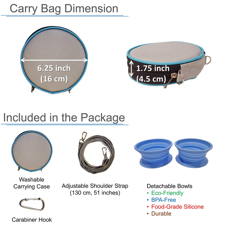 SeacPro Portable Collapsible Foldable Expandable Double Large Silicone Pet Dish Bowls with Carabiner & Shoulder Strap, for Travel, Hiking and Camping, Feeding Dogs Cats with Food and Water - BeesActive Australia