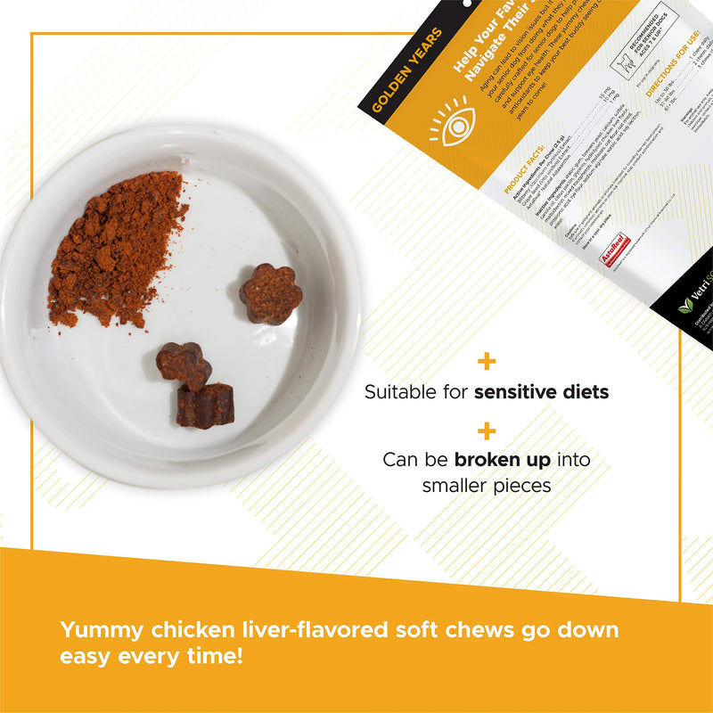 VetriScience Golden Years Clear and Bright for Senior Dogs, Chicken Liver, 60 Soft Chews - Promotes Eye Health with Powerful Antioxidants Clear & Bright Eye - BeesActive Australia