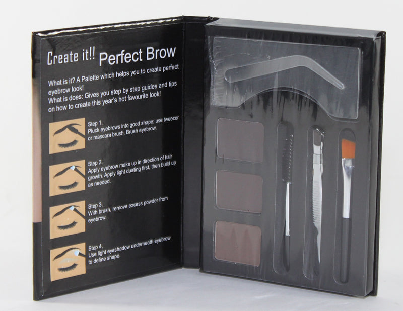 Cameo Cosmetics Perfect Brow- Dark Brown Eyebrows Color Brush Stencils Tweezer Brush - BeesActive Australia