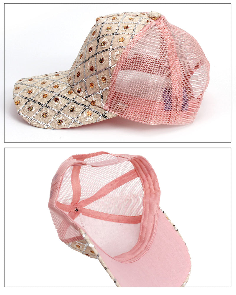 LABANCA Glitter Sequin Baseball Cap Hat Adjustable Mesh Caps Baseball Party Hat for Women and Girls 06200 Pink - BeesActive Australia