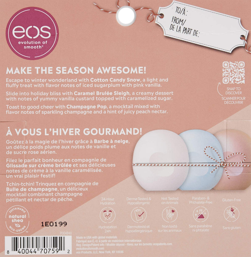 EOS Super Soft Shea Lip Balm Holiday Gift Set - cotton Candy, Caramel & Champagne Pop | Deeply hydrates and Seals in Moisture, Sustainably-Sourced Ingredients - BeesActive Australia