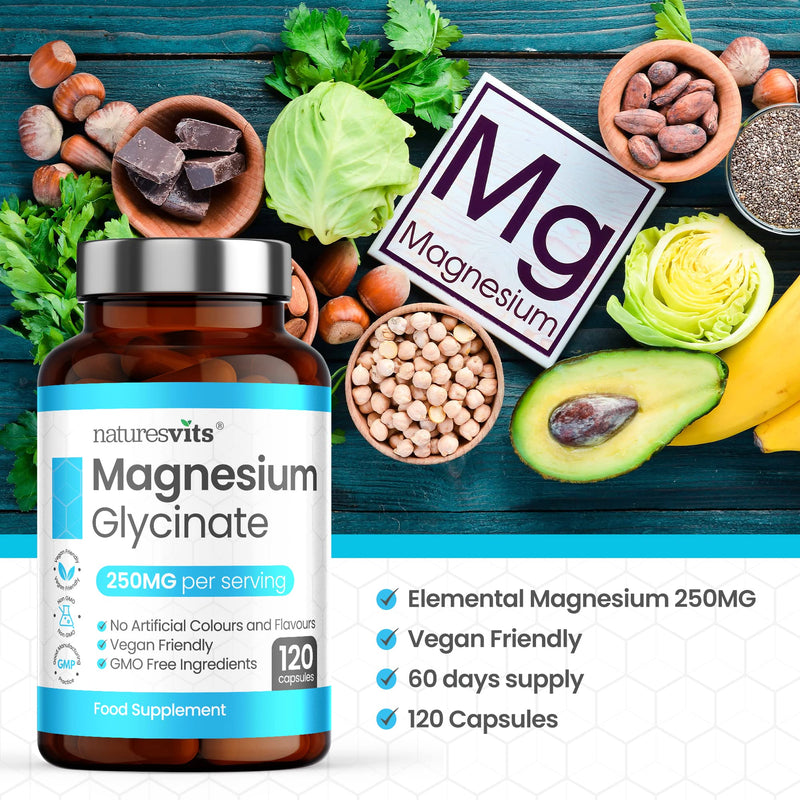 Magnesium Glycinate Capsules, 250 mg - Bisglycinate Natural Night Time Supplement to Promote Sleep and Calm, Reduce Restless Legs and Relieve Muscle Cramps - Suitable for Women and Men - BeesActive Australia
