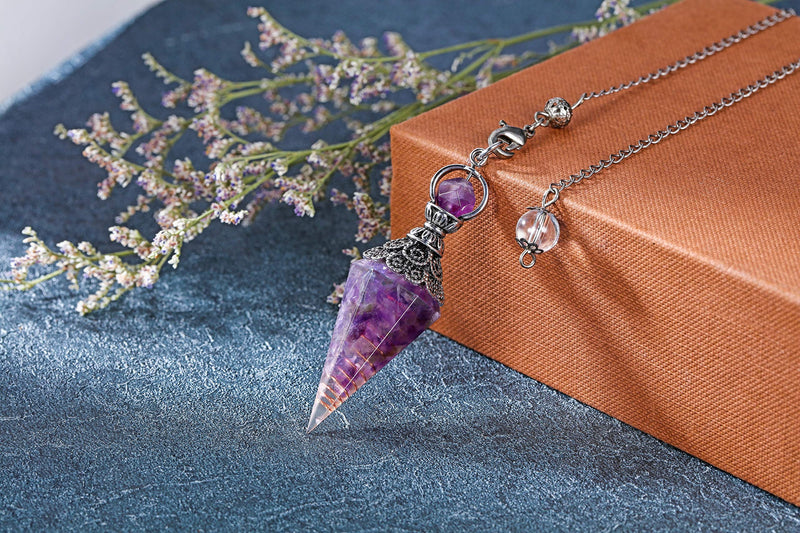 CrystalTears Amethyst Crystal Pendulum Hexagonal Reiki Healing Crystal Points Gemstone Dowsing Pendulum for Divination Scrying Wicca Crystal Therapy - BeesActive Australia