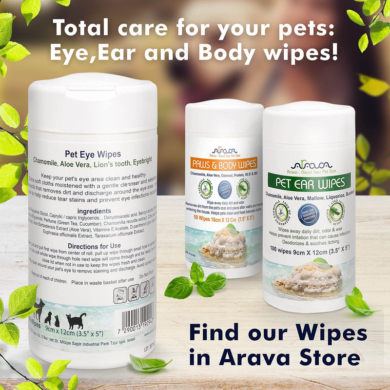 Arava Pet Eye Wipes - for Dogs Cats Puppies & Kittens - 100 Count - Natural and Aromatherapy Medicated - Removes Dirt Crust and Discharge - Prevents Tear Stain Infections & Irritations - Soft & Gentle - BeesActive Australia