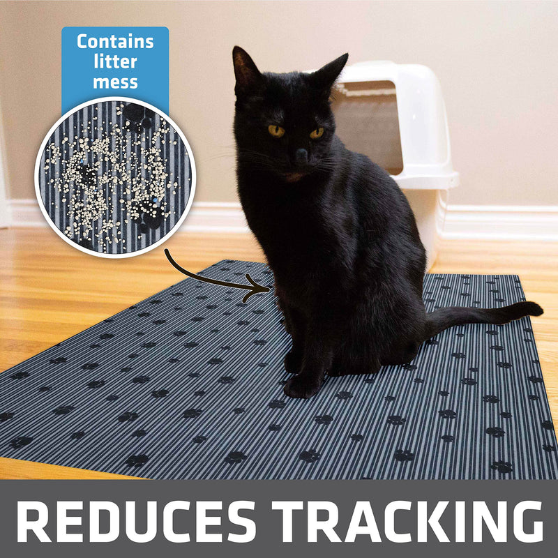 Drymate Original Cat Litter Mat, Contains Mess from Box for Cleaner Floors, Urine-Proof, Soft on Kitty Paws -Absorbent/Waterproof- Machine Washable, Durable (USA Made) Extra Large (28" x 36") Grey Stripe Black Paw - BeesActive Australia