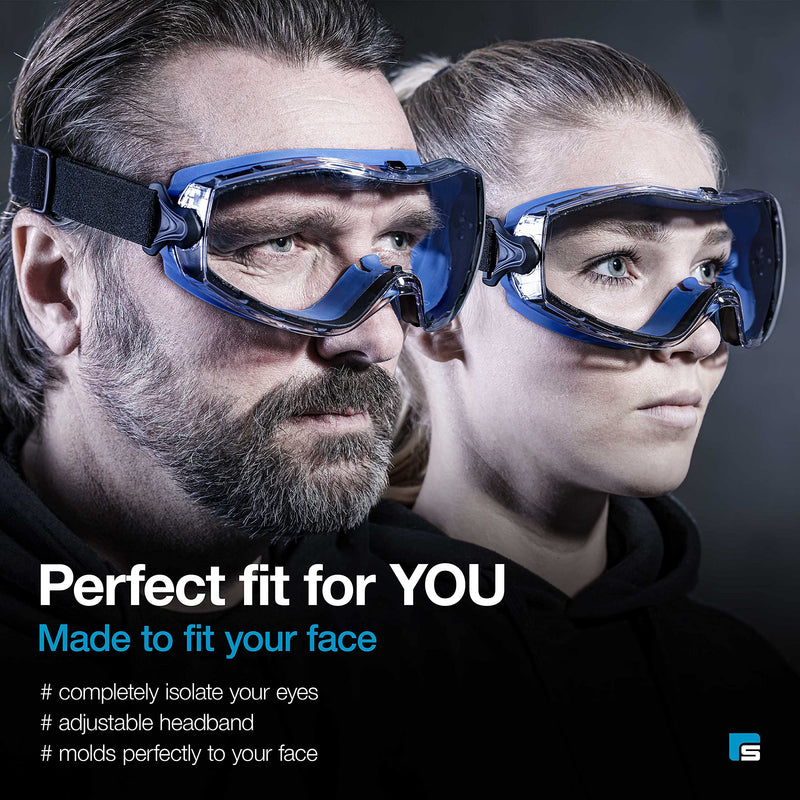 Solid. Safety Goggles that fits perfectly | Protective eyewear with anti-fog, anti-scratch and UV-protection lenses | Ideal for wearing as safety glasses over glasses | Clear lens | Dark blue - BeesActive Australia