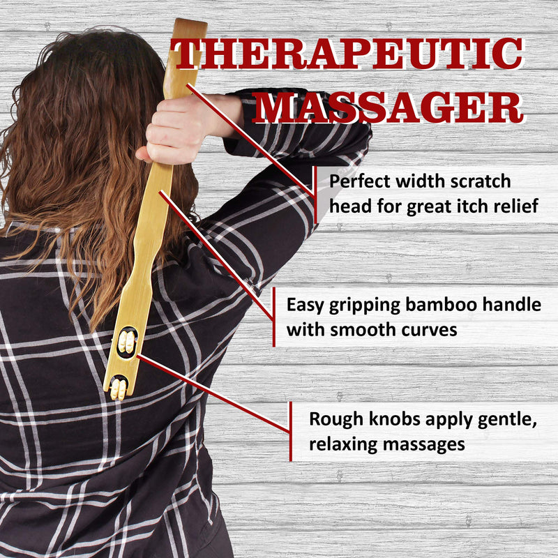 BambooMN 1 Pieces 17" Bamboo Backscratcher Knobby Massage Roller Handle Plus Free Travel Size Back Scratcher for Itching Relief, 100% Natural Bamboo - BeesActive Australia