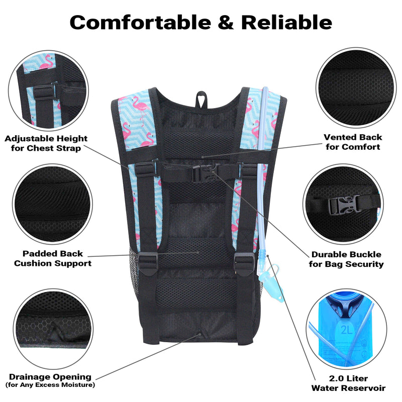 Sojourner Rave Hydration Pack Backpack - 2L Water Bladder Included for Festivals, Raves, Hiking, Biking, Climbing, Running and More Flamingo - BeesActive Australia