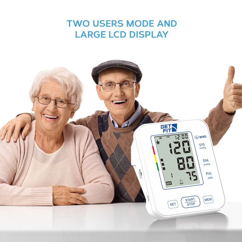 Get Fit Blood Pressure Monitor for Home Use - Medical Upper Arm Blood Pressure Machine Reader - Pulse Rate Monitor - 2x99 Memory - Large Adult Cuff - LCD Display Sphygmomanometer - White - 22-32cm Arm Cuff Size 22-32cm - BeesActive Australia