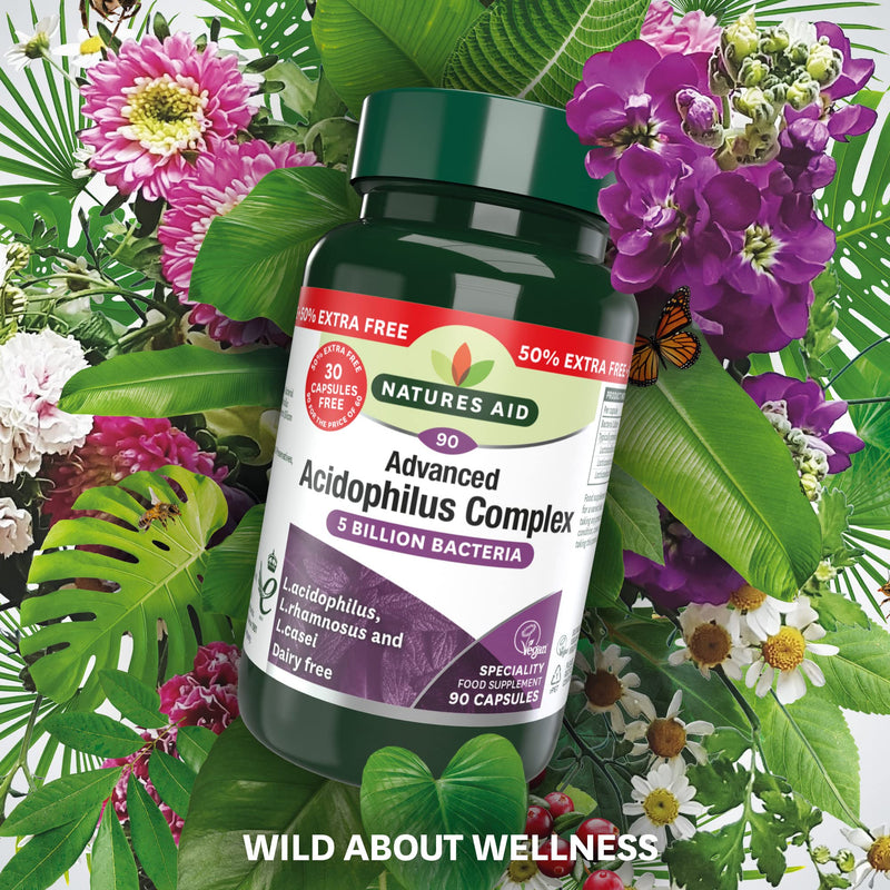 Natures Aid Acidophilus Complex, 5 Billion Bacteria, 90 Capsules (Lactobacillus Acidophilus, Lactobacillus Rhamnosus, Lactobacillus Casei, Good Bacteria, Shelf Stable, Vegan Society Approved) - BeesActive Australia