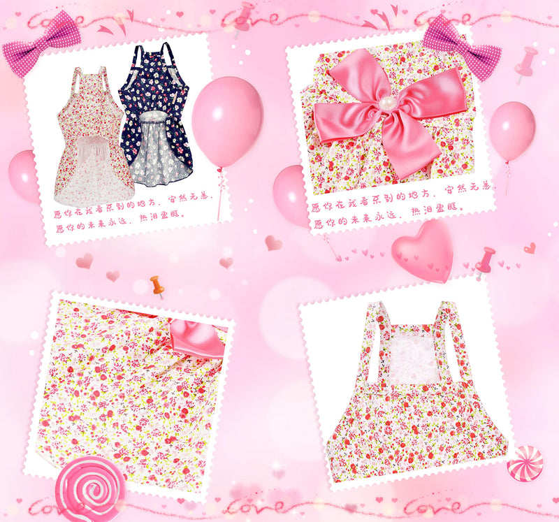 MSNFOASM 2pcs-New Spring Summer Puppy Dog Dress,Cute Colored Sun Flower Dog Bow Skirt for Small Girl Dogs XXS/(Chest 10",Back 8") RoseRed+Pink - BeesActive Australia
