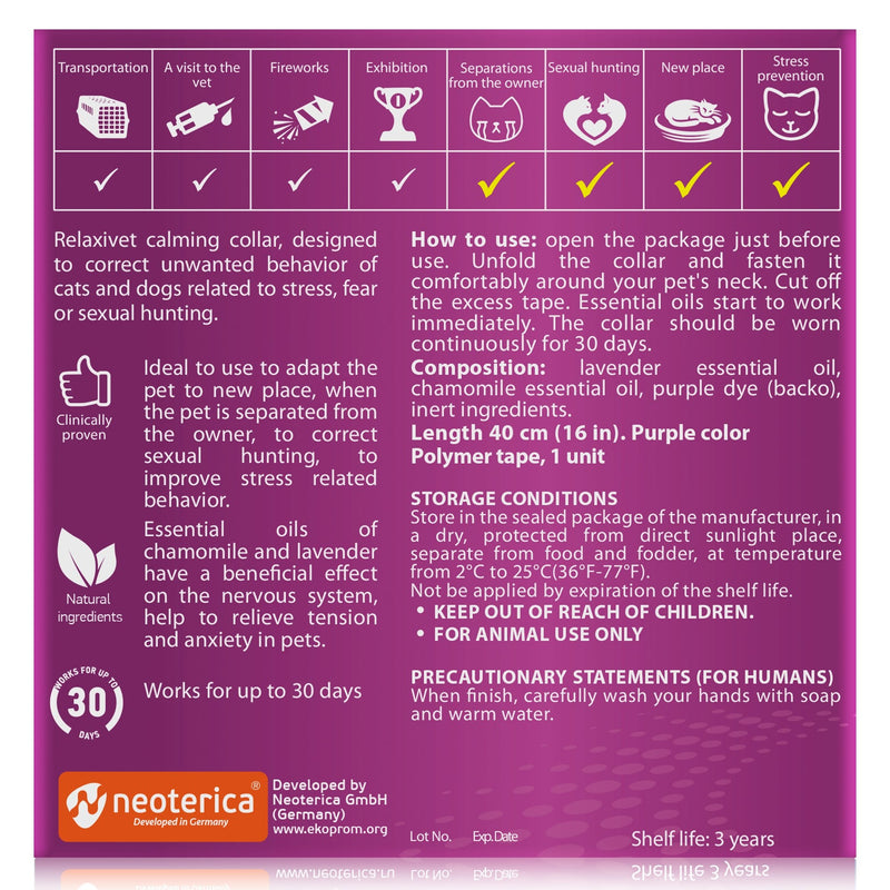 Cat Calming Collar & Pet Anti Anxiety Products - Feline Calm Pheromones Collars & Cats Stress Relief - Relaxivet Comfort Helps with Pee, New Zone, Aggression, Fighting with Dogs & Other Behavior 2 Count (Pack of 1) - BeesActive Australia
