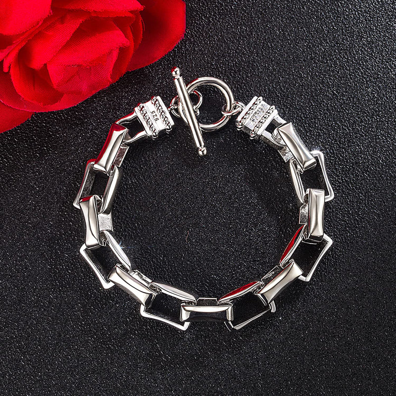 H&Beautimer Solid 925 Silver Bracelet Italian Handmade 0.35/0.4 Inch Box Chain Bracelet for Men's 7,7.5,8,8.5,9,9.5,10 Inch Hip Hop Style Jewelry 7.5 inches - BeesActive Australia