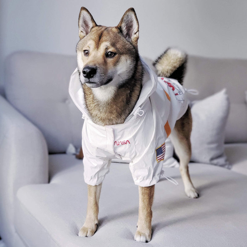 ChoChoCho Dog Raincoats, Reflective Rain Jacket Water Proof, Dog NASA Costume, Dog Clothes, Pet Stylish Streetwear Outfit for Dogs Cat Puppy Small Medium Large 3XL (Chest: 23''-28'' / Suggest: 28-41 lbs) White (Reflective) - BeesActive Australia