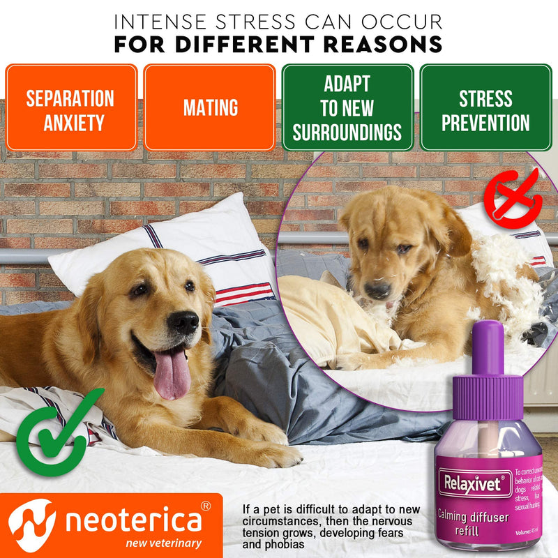 Relaxivet Dog Calming Pheromone Diffuser Refill 2 Pack | Improved in Germany DE-Stress Formula | Anti-Anxiety Treatment for Cats | Reduce Spraying, Scratching, Fighting & Other Problematic Behaviors - BeesActive Australia
