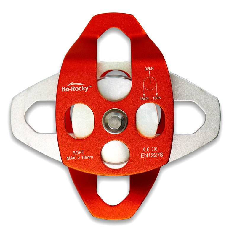 Ito Rocky 30kN & 32kN CE Certified Large Rescue Pulley Single & Double Sheave with Swing Plate Double Pulley - Orange - BeesActive Australia