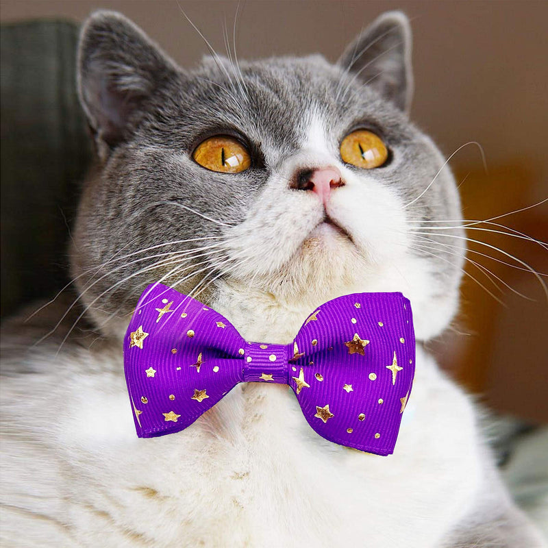 2 Pack Cat Collar with Bow Tie and Bell, Kitty Kitten Starshine Collar Breakaway Collar for Males Females Boys and Girls Cats Starshine Purple / Black - BeesActive Australia