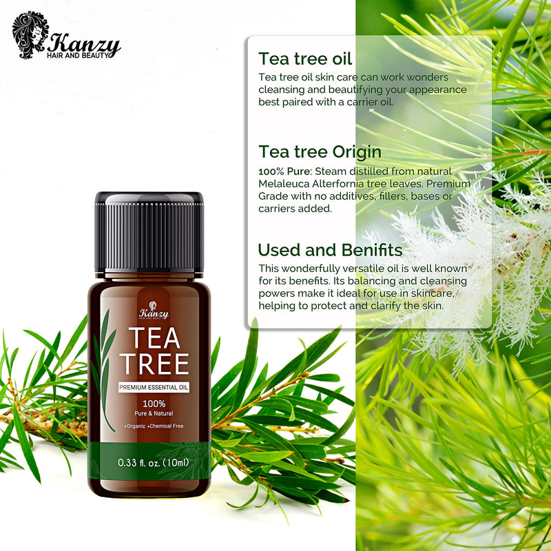 Kanzy Organic Tea Tree Essential Oil 100% Pure Tea Tree Oil for Skin, Hair, Face, Nails Natural Vegan & Undiluted for Aromatherapy & Diffusers - BeesActive Australia