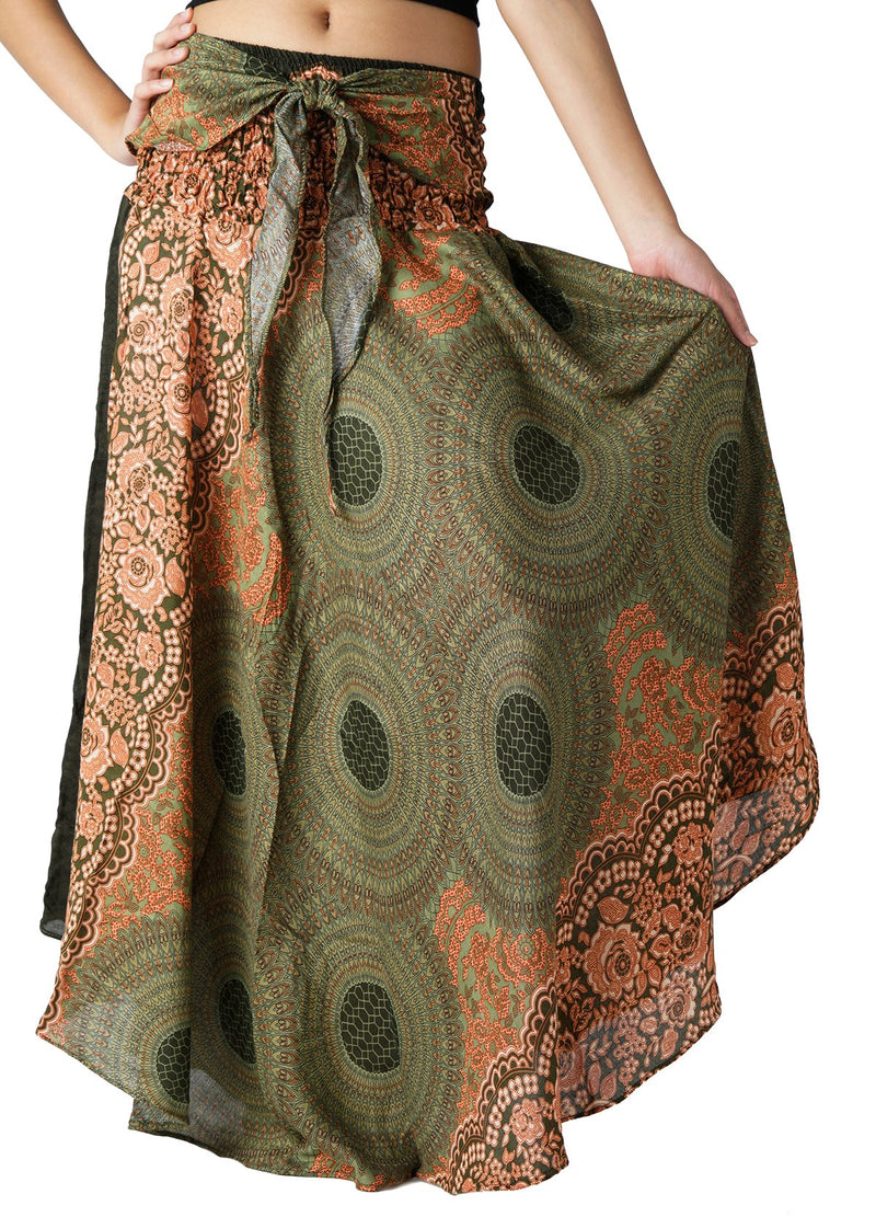 Long Skirts for Women Maxi Boho Skirt Floral Print Green Floral One Size - BeesActive Australia