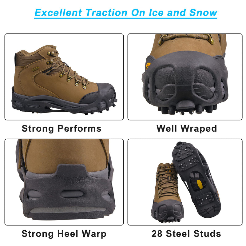 Ice Cleats for Shoes and Boots Snow Traction Cleats Crampons for Walking on Snow and Ice Anti Slip 28 Spikes Overshoe Rubber Stretch Footwear for Men Women Kids Without Strap X-Large(10.5-13 men/11.5-14 women) - BeesActive Australia