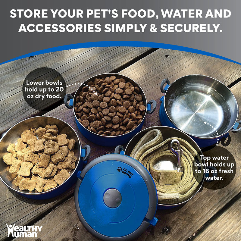 Travel Dog Bowls by Healthy Human | Stainless Steel Go Pet Bento Bowls | Stackable Dog Food Bowls | Leak Proof Portable Water Bowls | Sets of 2, 3 or 4 Bowls | Pink, Blue or Green 2 Bowl Set - BeesActive Australia