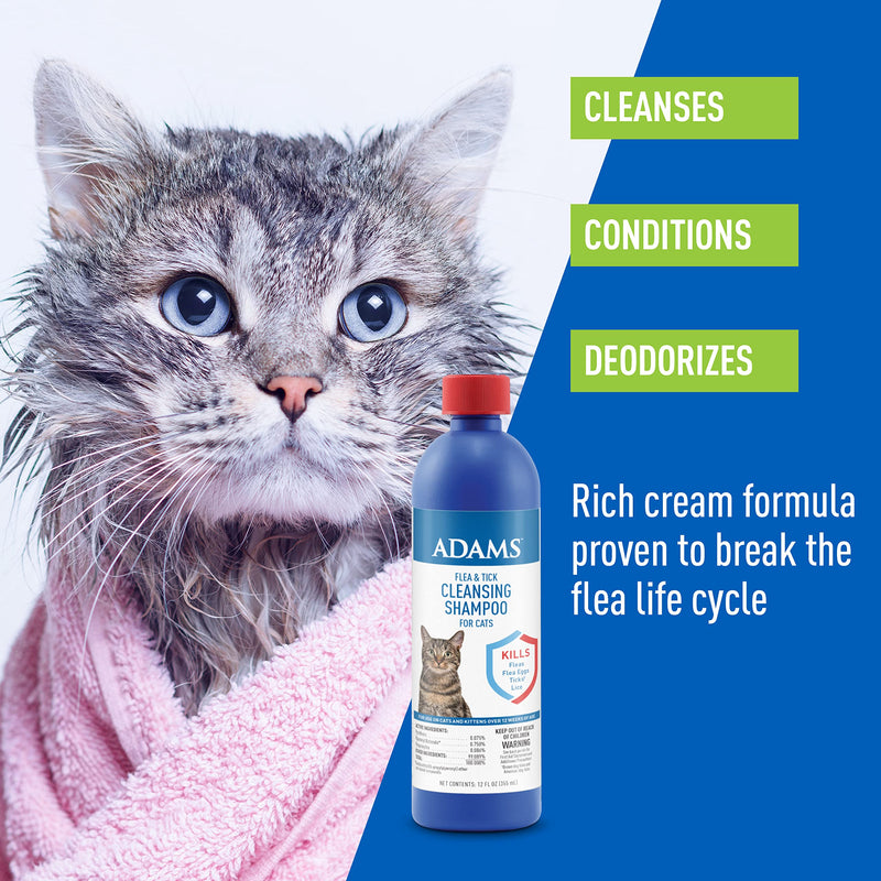 Adams Flea & Tick Cleansing Shampoo for Cats | Flea and Tick Treatment for Cats and Kittens | Kills Fleas, Flea Eggs, Brown Dog Ticks, American Dog Ticks, and Lice | 12 Oz - BeesActive Australia