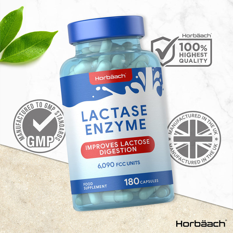 Lactase Enzyme 6,090 FCC Units| 180 Capsules| Improves Lactose Digestion | Food Supplement | by Horbaach - BeesActive Australia
