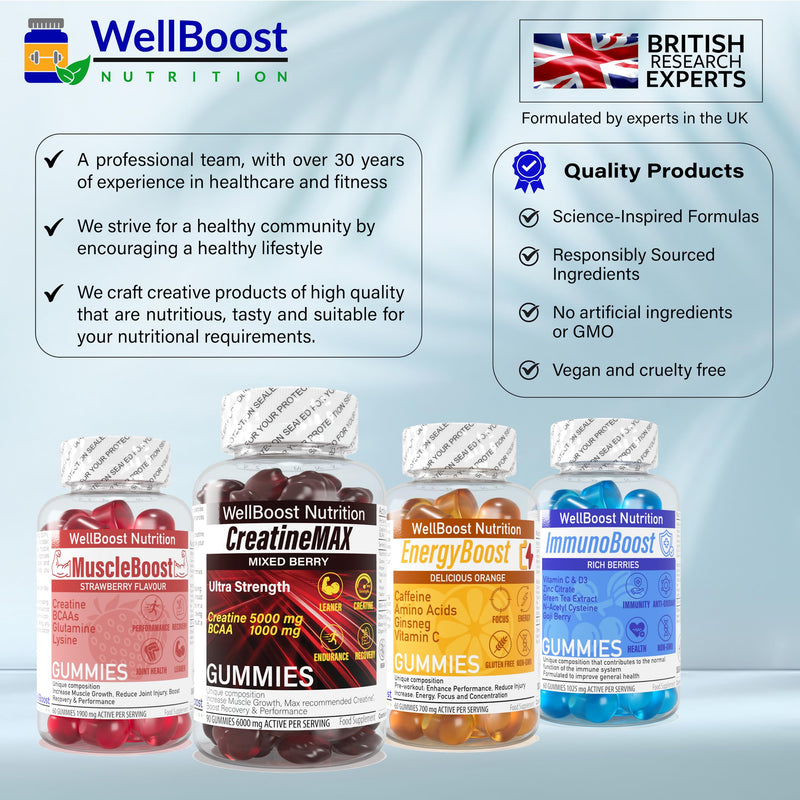 Energy Boost - Pre Workout, Caffeine, Ginseng, VIT C, L-Carnitine, Beta-Alanine, Chewable Gummies for Men & Women - 60 Gummies - 700mg Active per Serving - Orange Flavour, Suitable for Vegans - BeesActive Australia